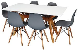 Набор стол и стулья Evelin Raffles Rectangular White / Bella Beech + 6 стульев LC-021 Grey