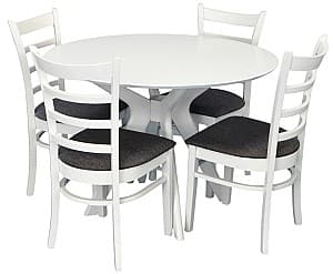 Set de masa cu scaune Evelin Raffles Round White + 4 scaune COCO White / NV-10WP Grey