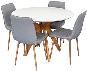 Набор стол и стулья Evelin Raffles Round White / Bella Beech + 4 стула XR-154Wo Light Grey 3