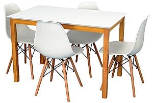 Set de masa cu scaune Evelin GLORIA White / Bella Beech + 4 scaune LC-021 White