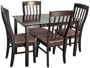 Set de masa cu scaune Evelin GLORIA Chocolate + 4 scaune Wenyi Chocolate / Ekea12 Dark Brown