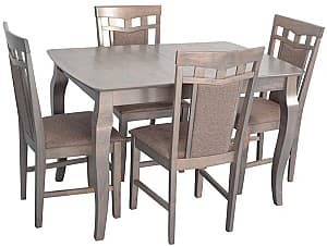 Set de masa cu scaune Evelin HV-29V Antique Grey + 4 scaune Deepa R Antique Grey / Ekea12 Brown