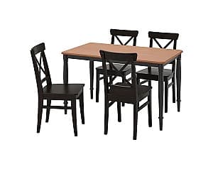 Set de masa cu scaune IKEA Danderyd / Ingolf pine veneer black/black-brown 130x80 cm (4 scaune)