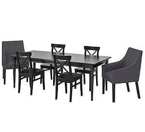 Set de masa cu scaune IKEA Ingatorp / Ingolf Black Sporda-dark gray  ( 6scaune)