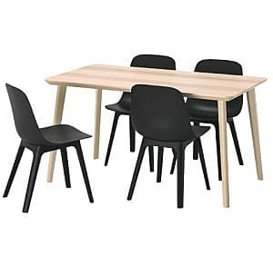 Set de masa cu scaune IKEA Lisabo / Odger  ash veneer, anthracite  (4 scaune )