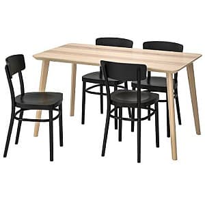 Set de masa cu scaune IKEA Lisabo / Idolf  ash veneer, black ( 4 scaune  )