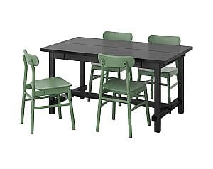Set de masa cu scaune IKEA Nordviken / Ronninge black/green 152/223x95 cm (4 scaune)