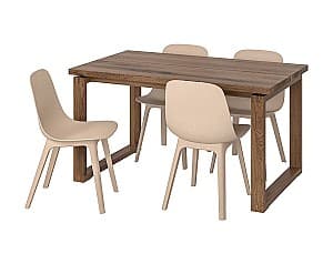 Set de masa cu scaune IKEA Morbylanga/Odger brown white/beige140x85 cm