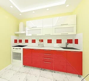 Bucatarie PS Lena 2m (in sus) High gloss Red/Bianco