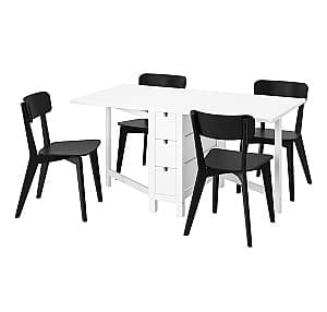 Set de masa cu scaune IKEA Norden/Lisabo 26/89/152x80 Alb/Negru (1+4)