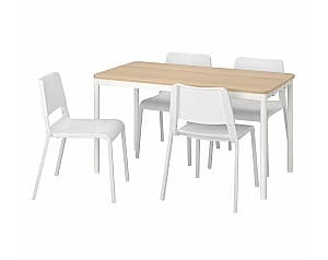 Set de masa cu scaune IKEA Tommaryd/Teodores 130x70 Stejar Alb/Alb (1+4)