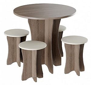Set de masa cu scaune BonMebel Tip 6 Stejar Sonoma Trufe (Cafeniu)/Bej