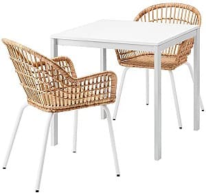 Set de masa cu scaune IKEA Melltorp/Nilsove 75x75 Alb Ratan/Alb (1+2)