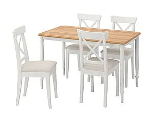 Set de masa cu scaune IKEA Danderyd / Ingolf oak veneer white/Hallarp beige130x80 cm (4 scaune)
