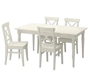 Set de masa cu scaune IKEA Ingatorp/Ingolf White (4 scaune)