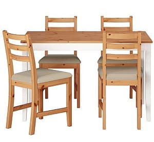Set de masa cu scaune IKEA Lerhamn Antiqued White/Vittaryd Beige (4 scaune)